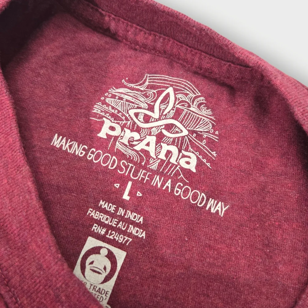 Prana Later Alligator Gator Burgundy RED Mens Size Large Soft Tee Organic Cotton - Picture 8 of 9